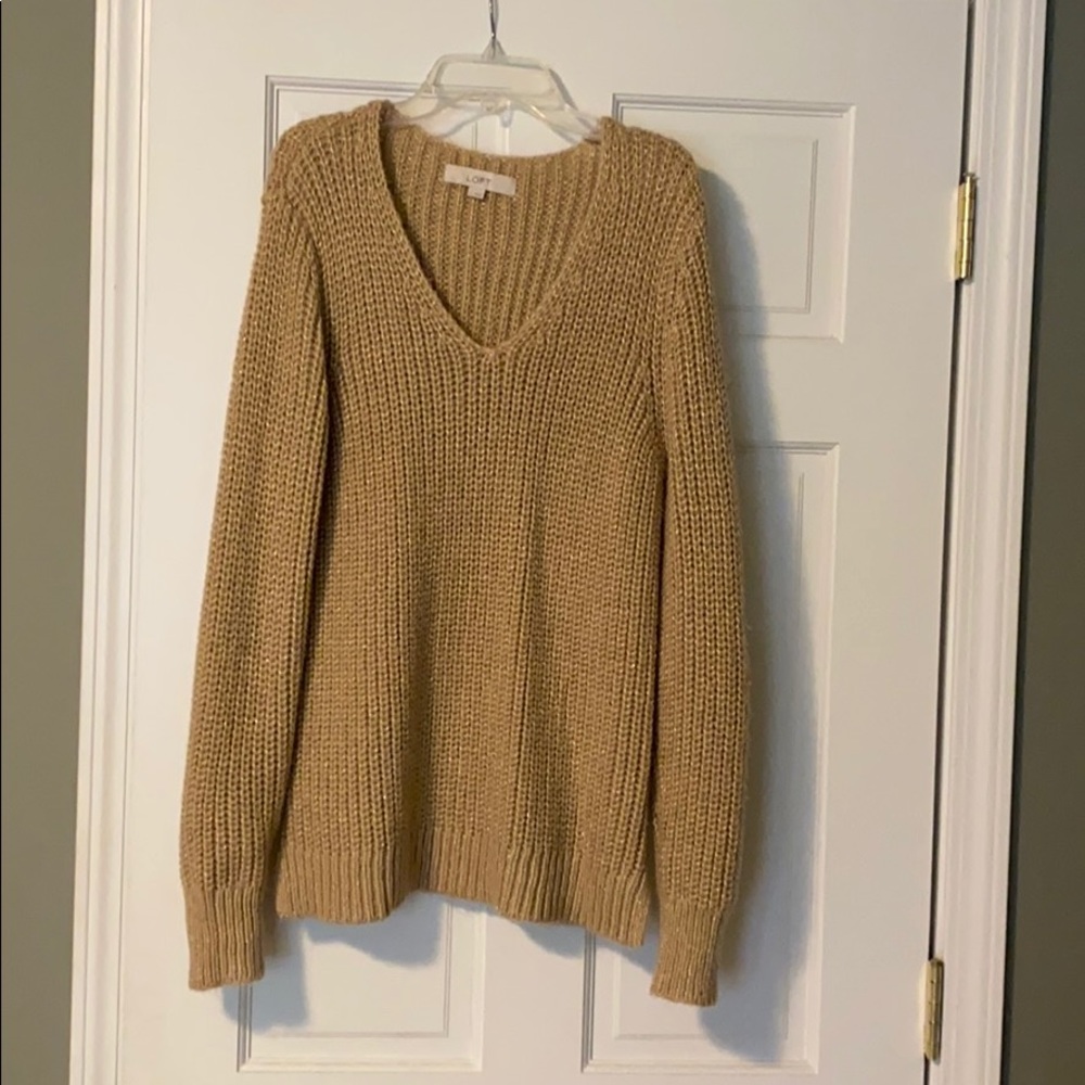 Beige shimmery Loft sweater. Size large.